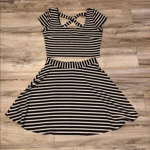Black and white stripe crop top and skirt set